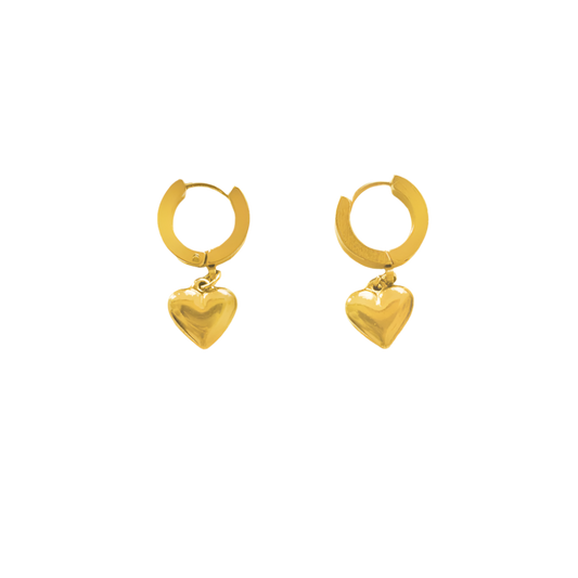Stylish gold heart earrings showcasing a polished design, perfect for everyday wear.